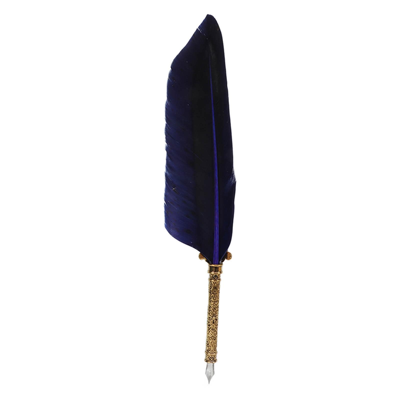 Quill Pen Set Exquisite Retro Smoothing Writing Feather Pen Caligraphy Pen Kit with Multiple blue