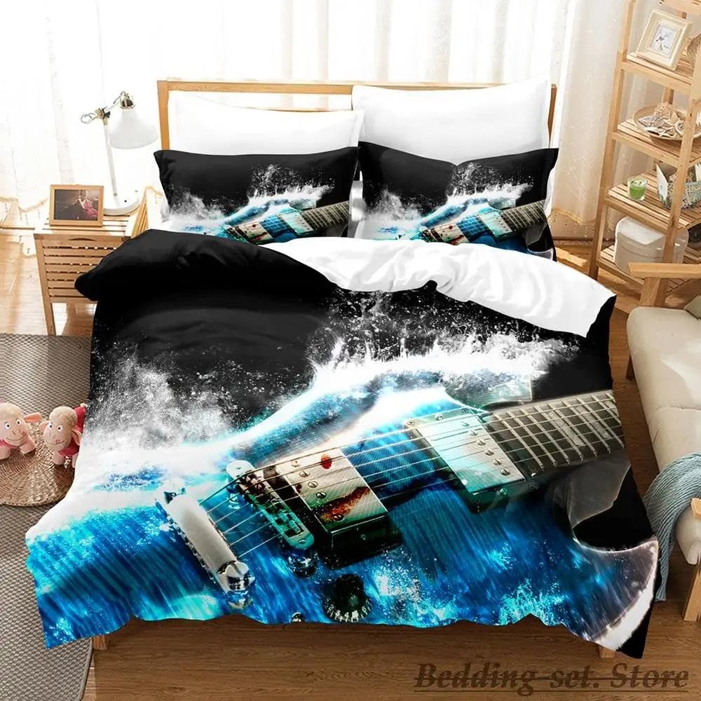 Music Guitar Bedding Set Single Twin Full Queen King Size Bed Set Adult Kid Bedroom Duvetcover Sets Anime parure de lit Bed 70x133cm 2pcs