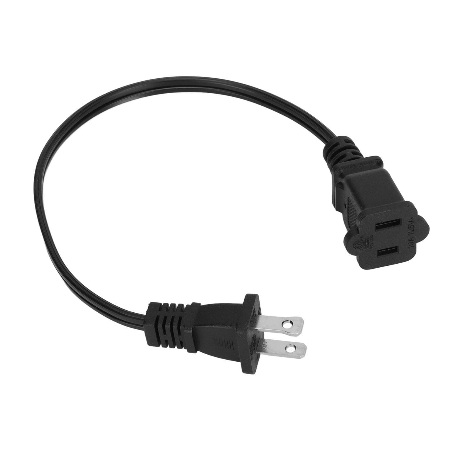 Power Extension Cord NEMA 1‑15P to NEMA 1‑15R 2 Prong Male to Female 12.6in Heavy Duty Power Cable US Plug