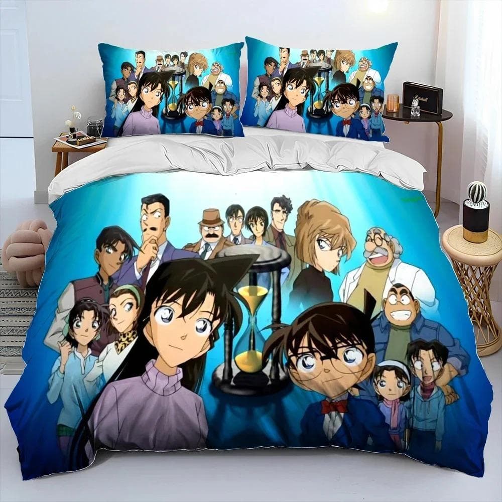 Anime Detective Conan Cartoon Bedding Set Duvet Cover Bed Set Quilt Cover Pillowcase Comforter king Queen Size Boys Adult AU Single 140x210cm