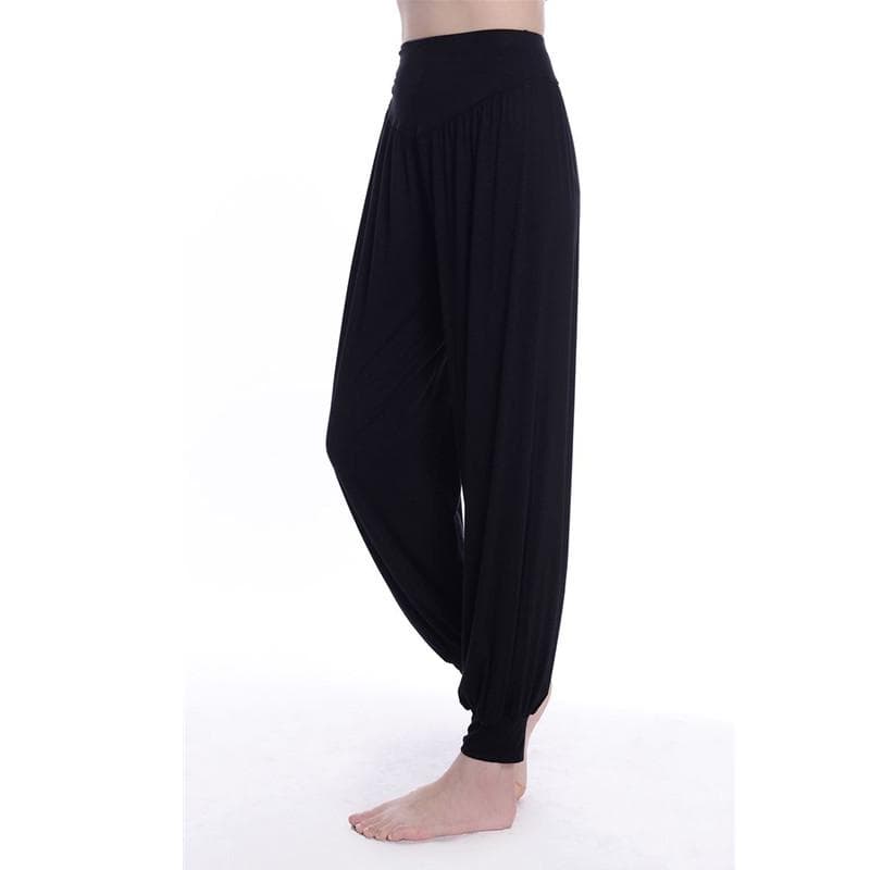 Women's Yoga Pant Elastic Lady Pants Loose Modal Cotton Soft Dance Harem Pants Sports L black