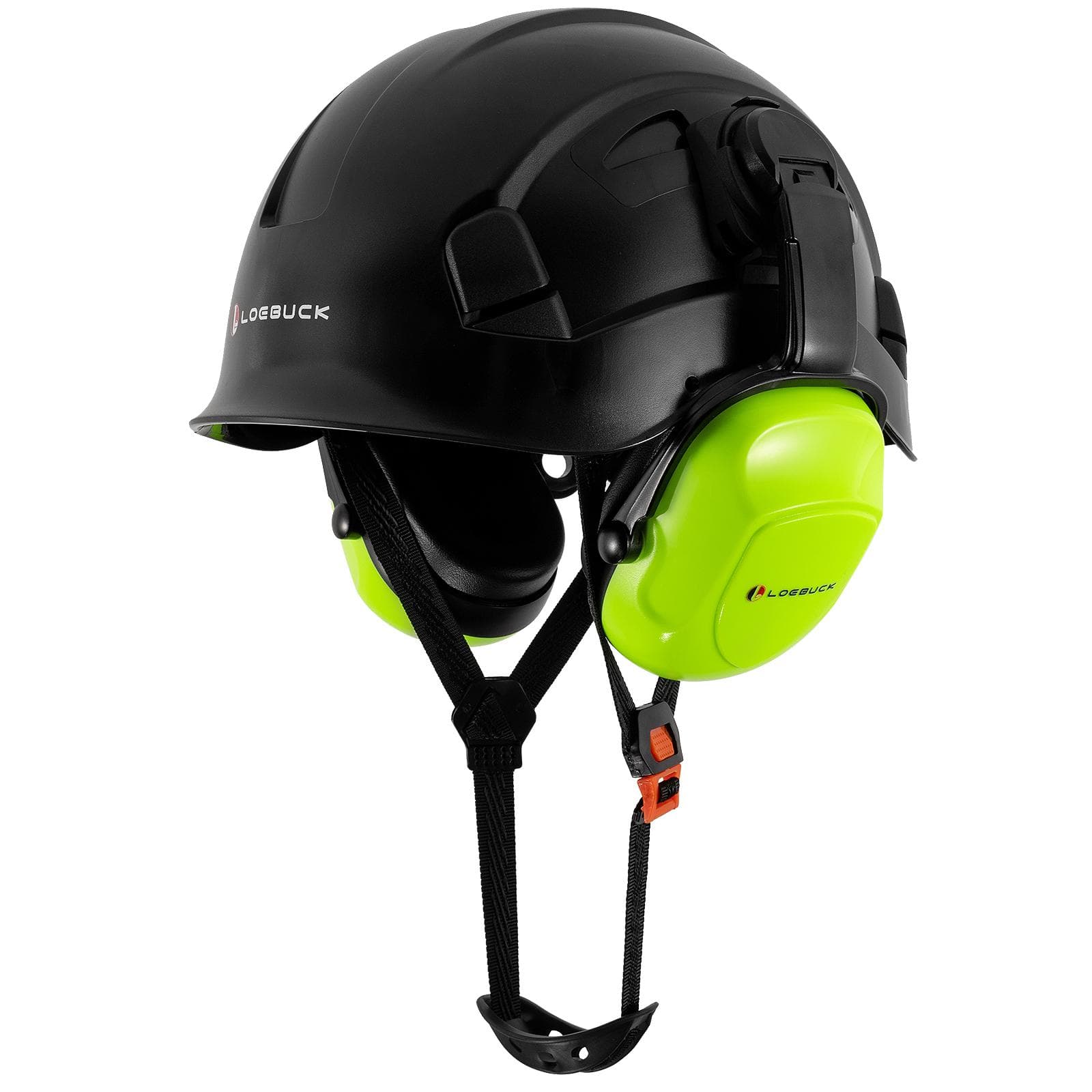 LOEBUCK American style construction work safety helmet with goggles and noise-reducing industrial protective soundproof earmuffs Hard hat Black
