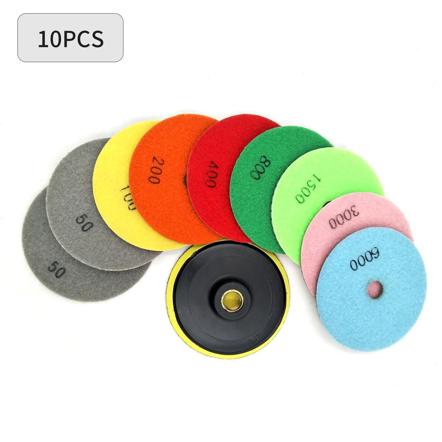 10 Piece Set Diamond Polishing Pads 4 inch Wet/Dry Granite Stone Concrete Marble multicolour