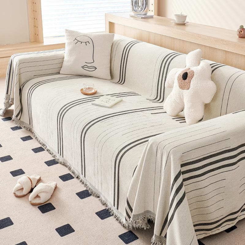 Europe Striped Sofa Towel Thick Cover Cloth Chenille Jacquard Universal Tassel Sofa Cover Anti Slip One Piece Backrest Towel 180x130cm1pcs