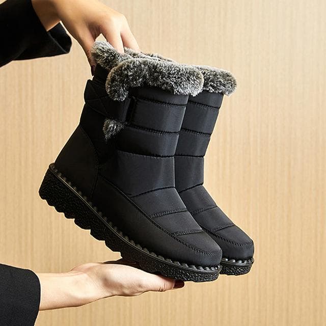 Waterproof Winter Boots for Women Faux Fur Long Plush Snow Boots Woman Platform Ankle Boots Warm Cotton Couples Shoes 37 black