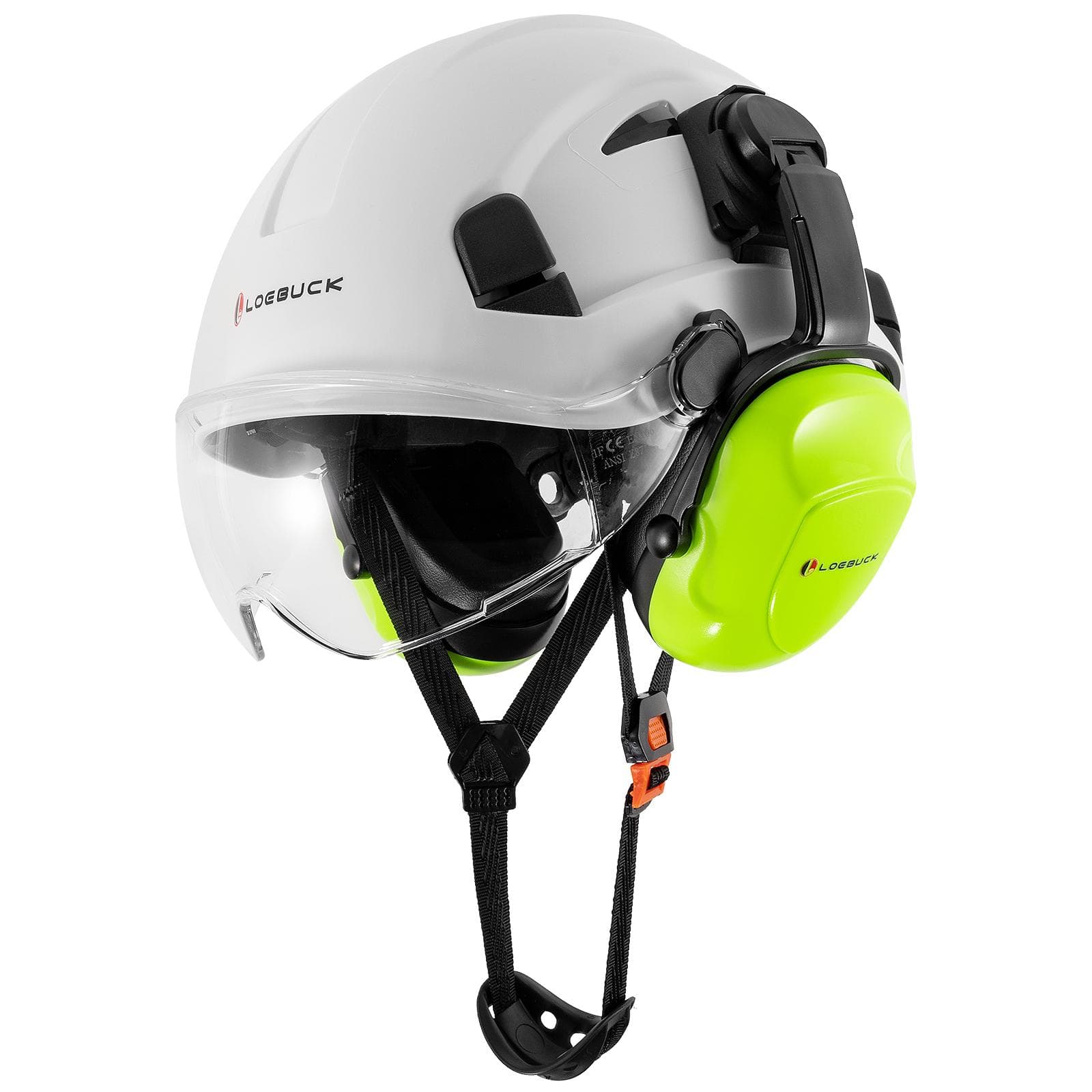LOEBUCK American style construction work safety helmet with goggles and noise-reducing industrial protective soundproof earmuffs Hard hat White+T Suit