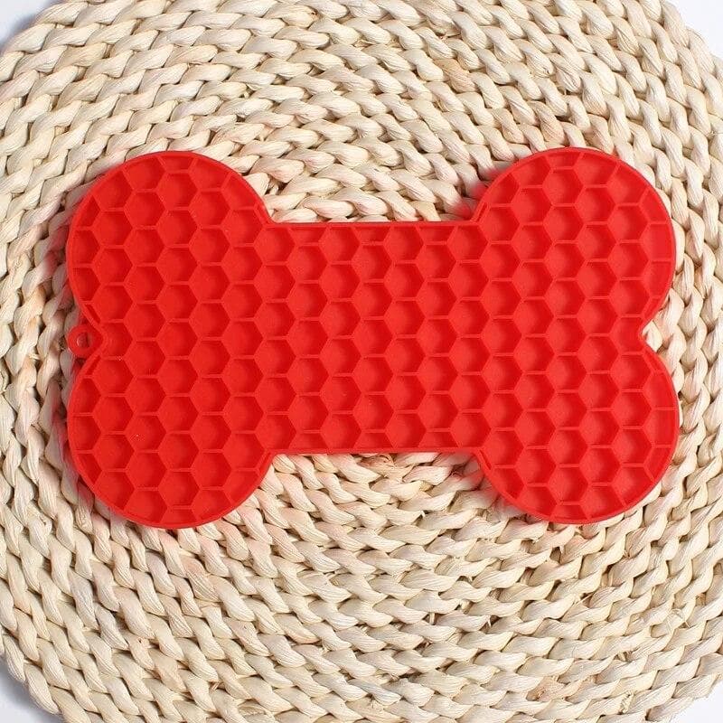 Bone Shape Silicone Licking Pad Pet Dog Slow Food Bowl Eating For Cats Dogs Feeder Feeding Lickmat red
