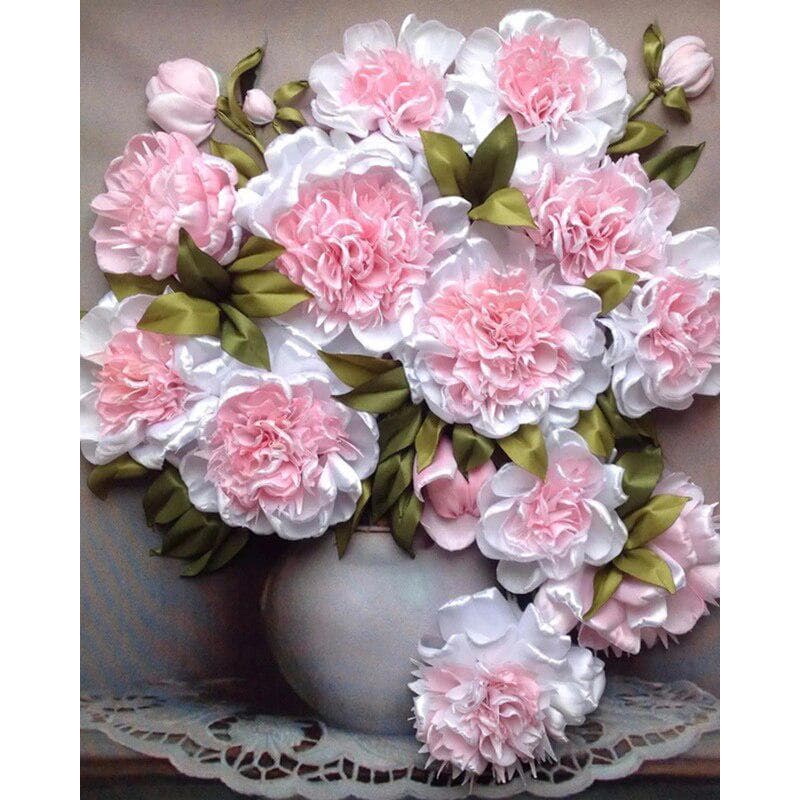 DIY Diamond Painting White-Pink Flower Embroidery Cross Stitch Rhinestone Mosaic Home Decoration 20X30CM