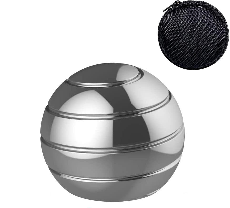 Kinetic Desk Toys, Full Body Optical Illusion Spinner Ball, Large Longer Time Spinning Top, Ideal for Parties Holidays Classrooms Office Toys 55mm silver