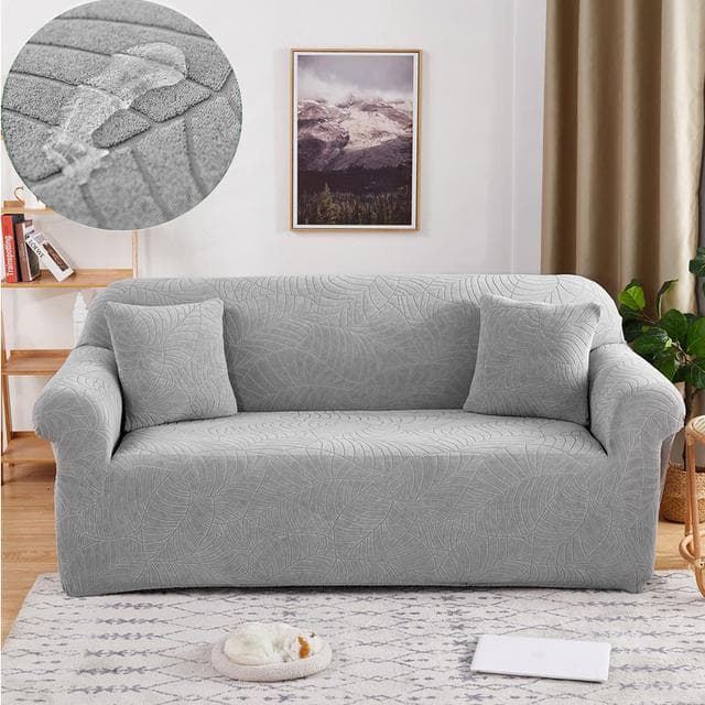 Waterproof Solid Elastic Sofa Cover Stretch Jacquard Spandex Armsofa Cover For Living Room 1 /2 /3 /4 Seats 4 seat 220-290cm light grey
