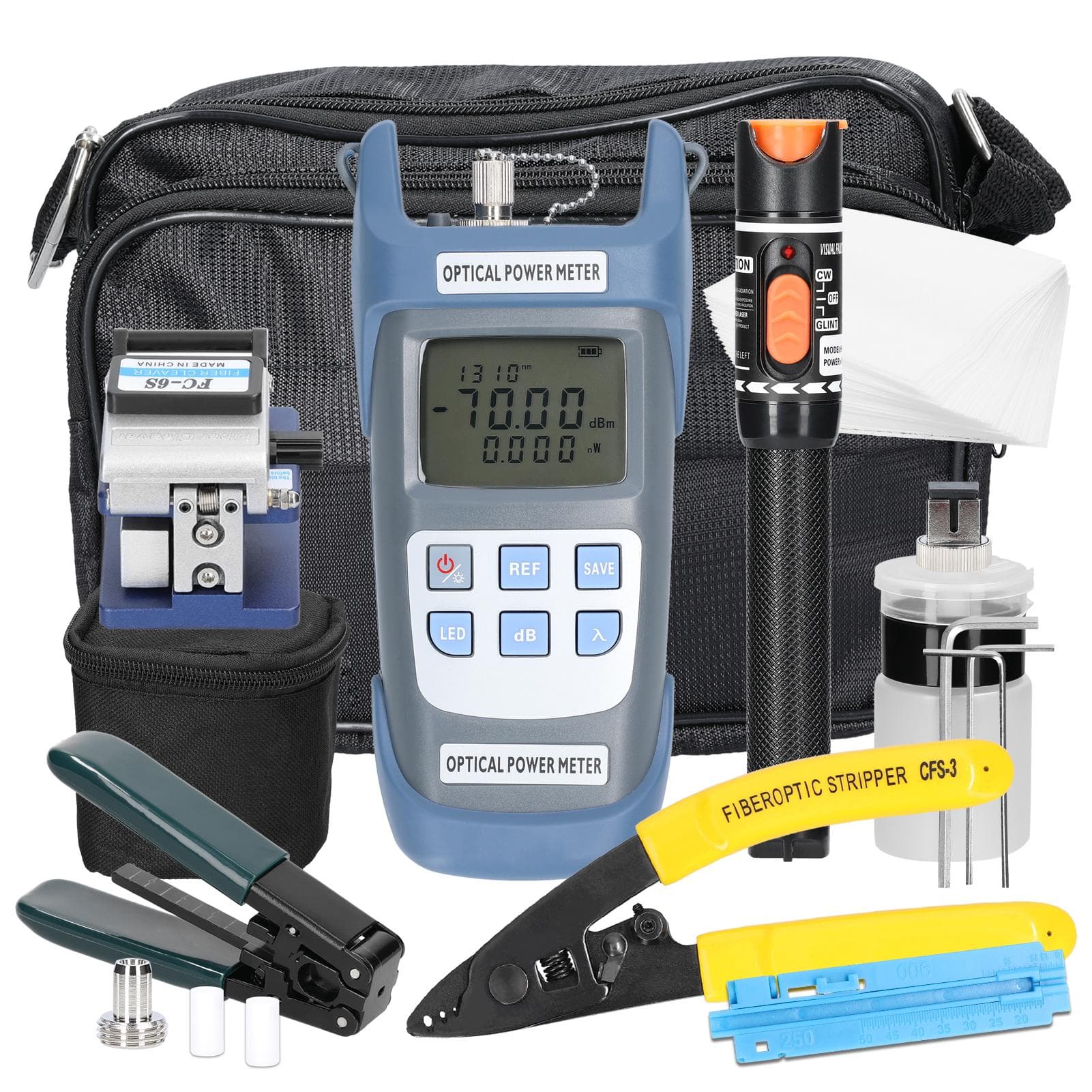 Fiber Optic FTTH Tool Kit Optical Power Meter Fiber Cleaver Wire Stripper Optical Fiber Cold