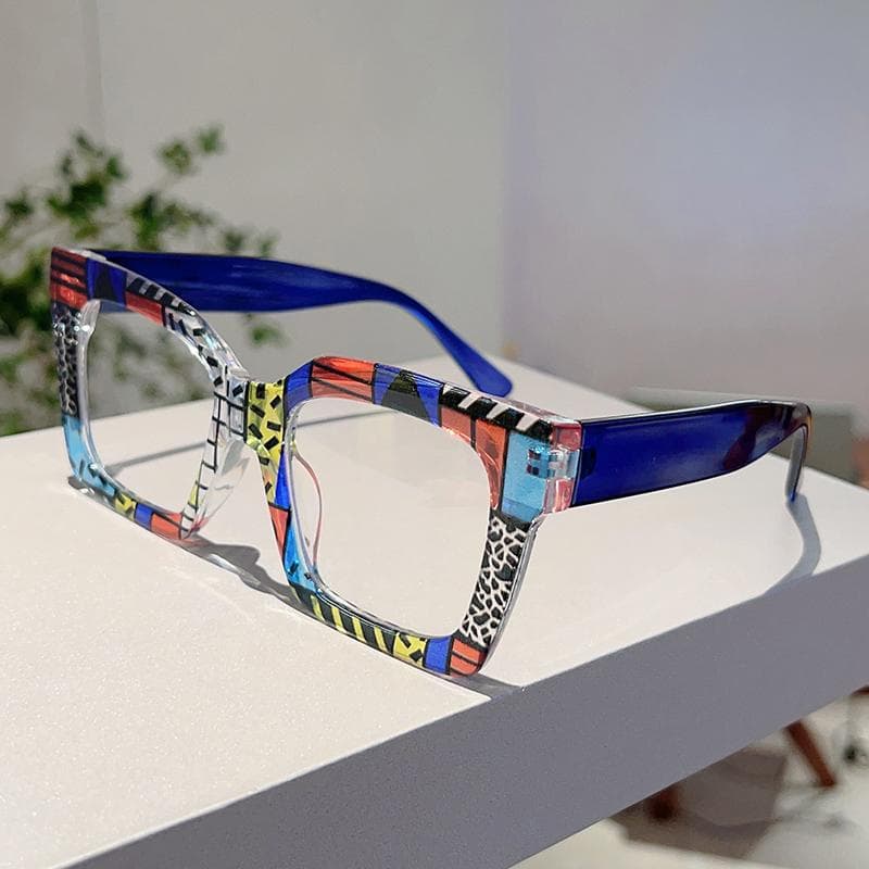 KAMMPT Fashion Oversize Square Glasses Colorful Stripe Eyewear Chic Frame Stylish Brand Design for Women