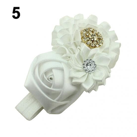 Baby Girls Rhinestone Headband Ribbon Rose Hair Band Head Hair Accessories one size white
