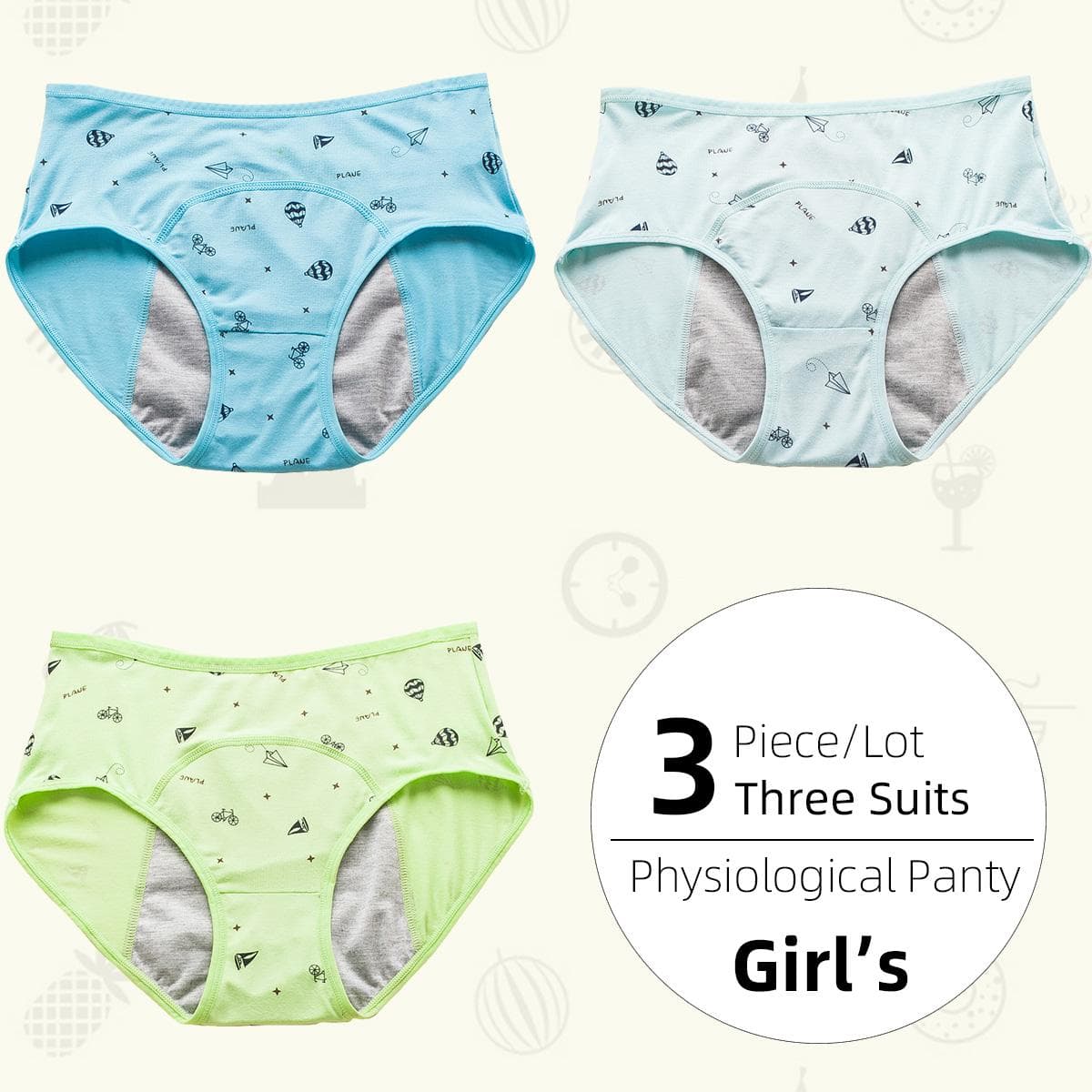 3Pieces/Lot Girls' Physiological Panty Underwear Leak-Proof Girls' Menstrual Special Sanitary Safety Pants Student Underwear Briefs M