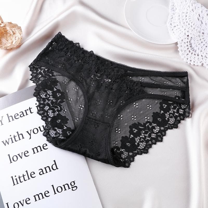 Women Panties Floral Lace Charming Briefs Lingerie Underwear Women Beauty Hip Pants Bragas Tanga M black