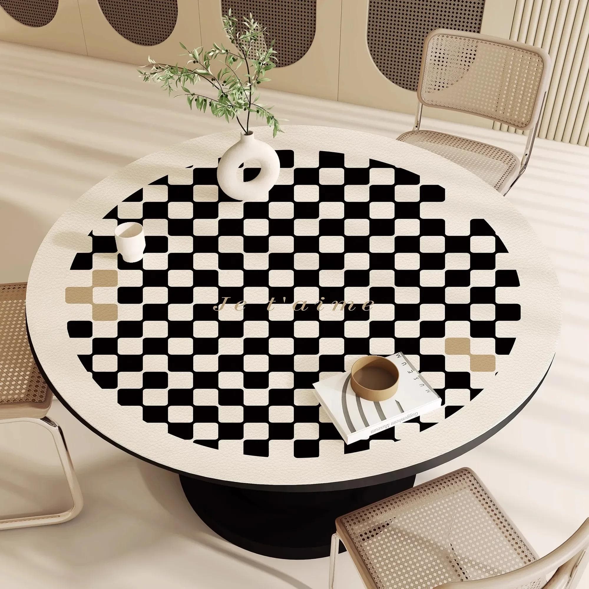 Round Waterproof Tablecloth Pvc Oil-proof Anti-scalding Dining Table Mat Japanese Minimalist Style Home Decoration Tablecloths Diameter 140cm