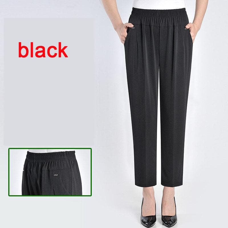 XL-8XL Summer Ice Silk Fat Mother Pants Middle-aged Old Women Pants Grandma Loose Pants Large XXL black