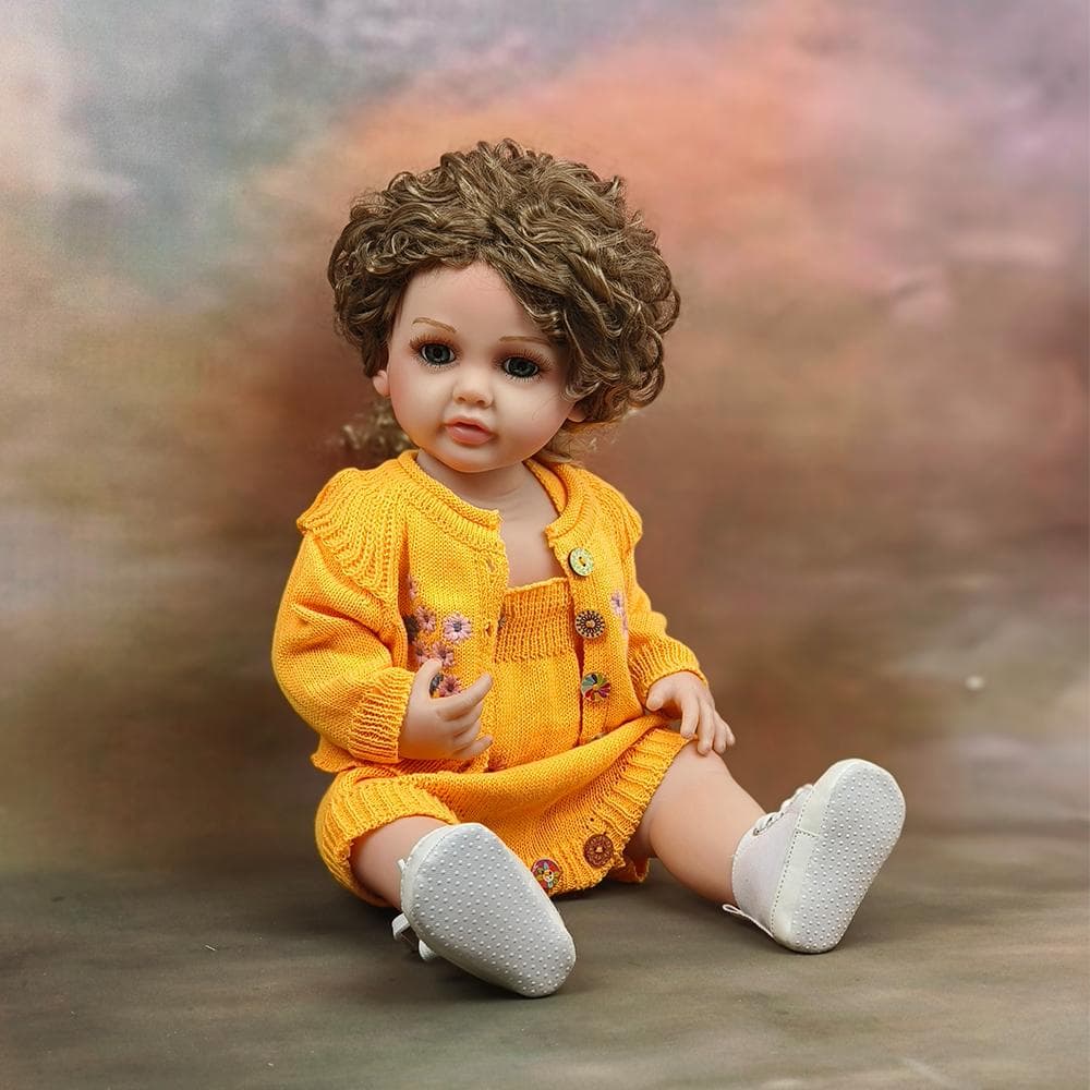 55cm Reborn Baby Toddler Princess Full Body Soft Silicone Flexible Soft Touch Curly Hair Fashion Girl Doll Gift yellow