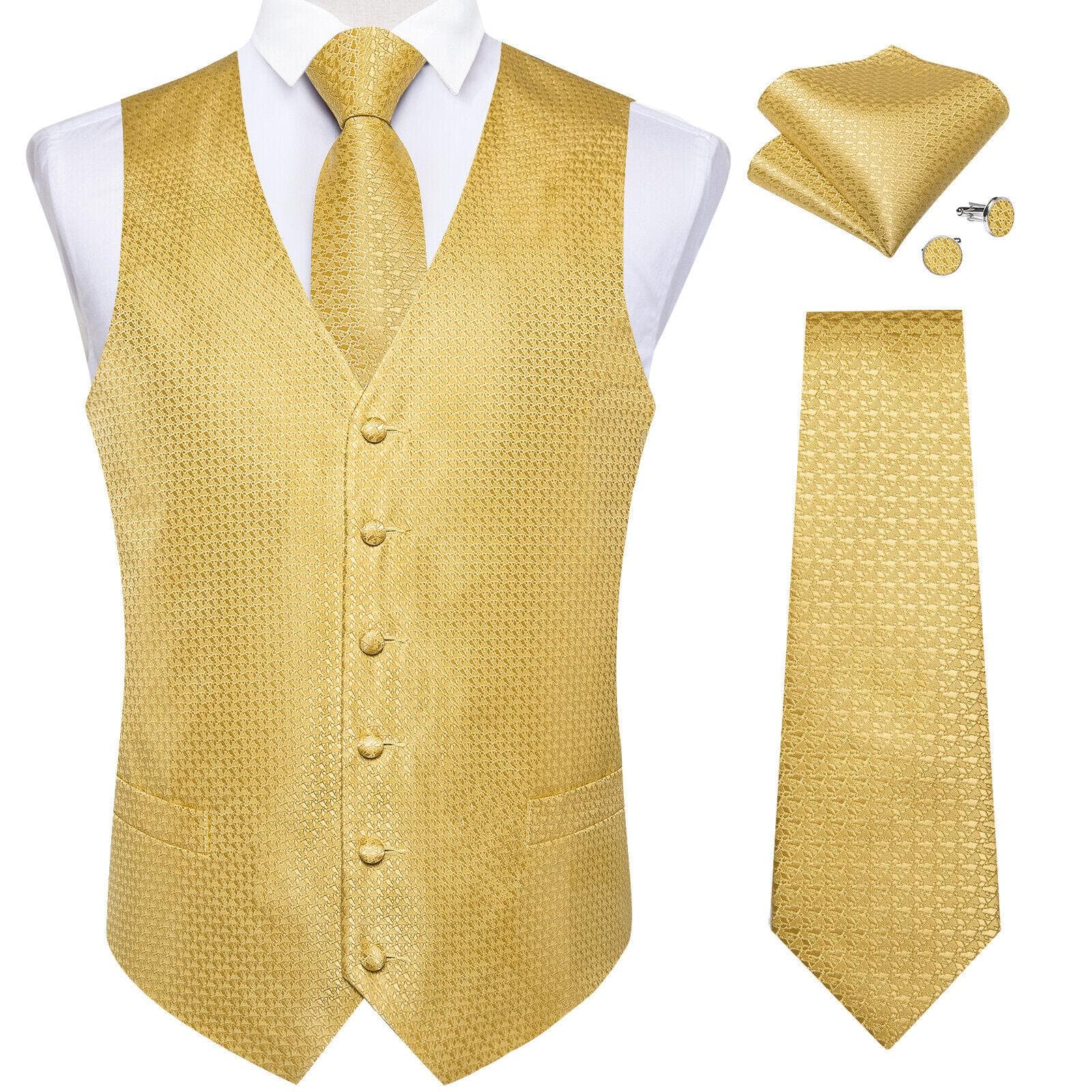 Dibangu Mens Yellow Paisley Vest Suit Waistcoat Hanky Cufflinks Tie Set Wedding S