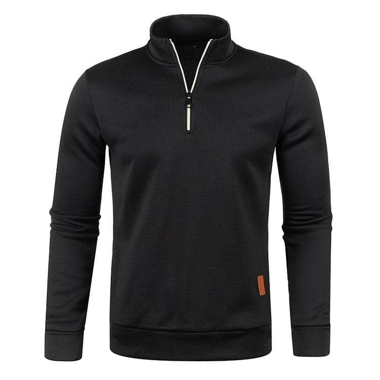 Solid Color Coat Men Autumn Winter Long Sleeve Zipper Stand Collar T-shirts for Men Pullover Top Sports Male M black