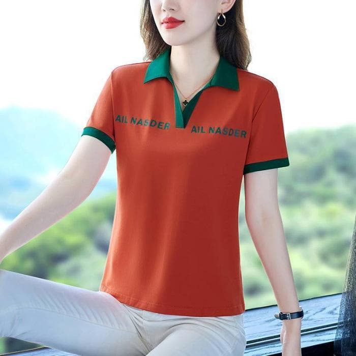 T-shirt Women's Short-sleeved Summer POLO Shirt Women's New Belly-covering Top Age-reducing Base Shirt 5XL