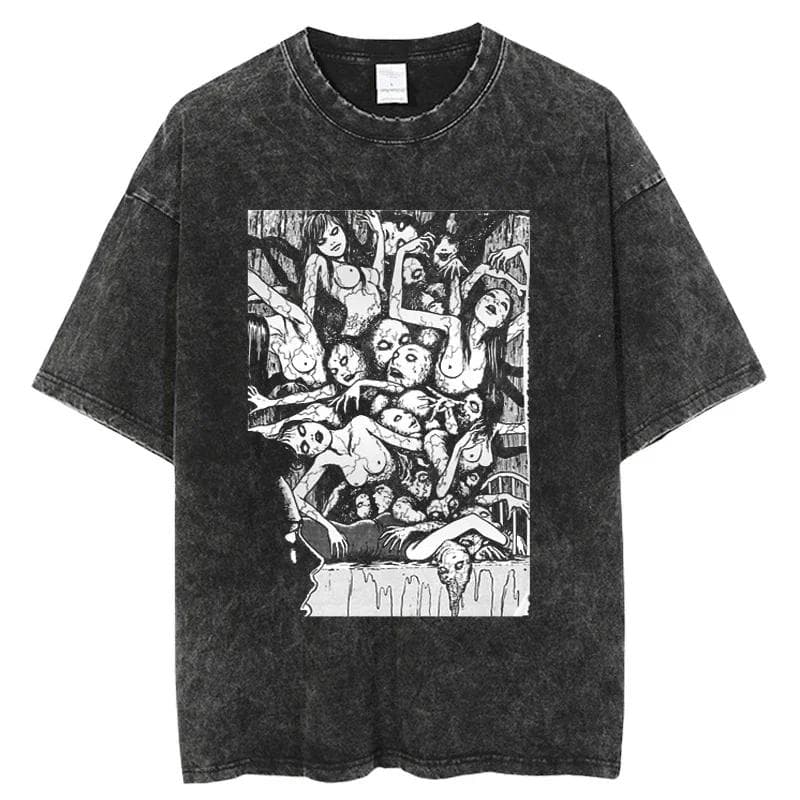 Oversize Acid TShirt For Men Women Thriller Comic Graphics TShirt Washed Kawakami Tomie Anime Top Tees Streetwear S