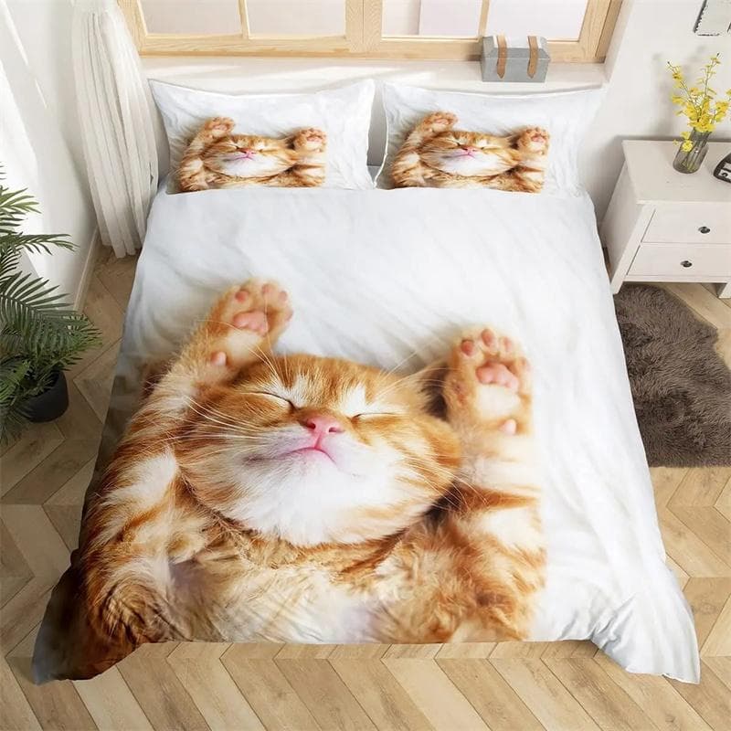 Cat Colorful Bedding Set Pet Cats for Kids Boys Girls Teens Cute Kitten Duvet Cover 3D Animal Gift Room Decoration with Zipper 135x200cm 2pcs