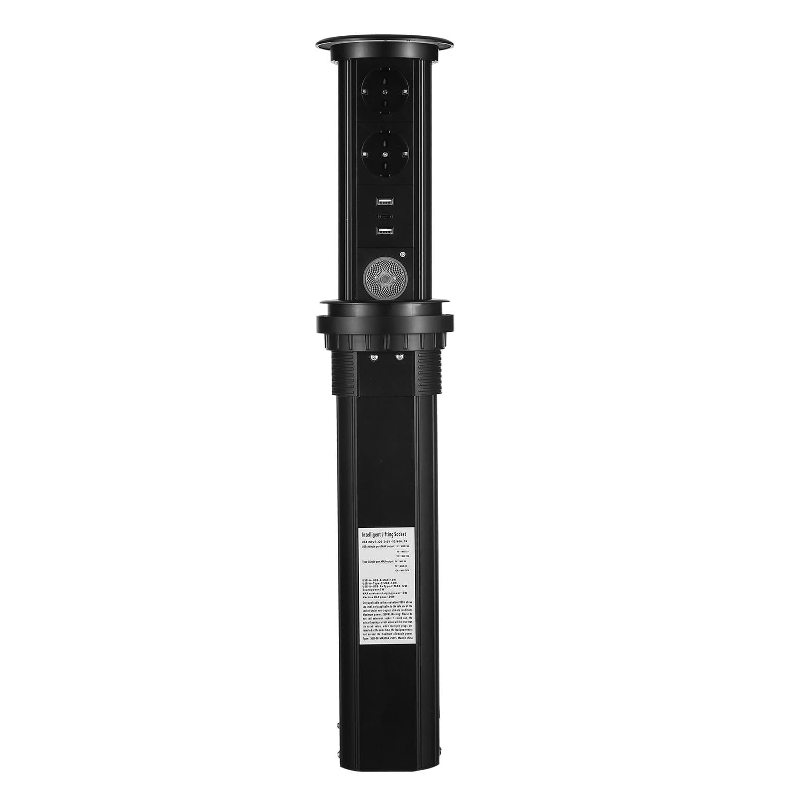 Intelligent Motorised Pop-Up Socket Surge Protector Power Strip Retractable Power Strip with USB EU Plug black