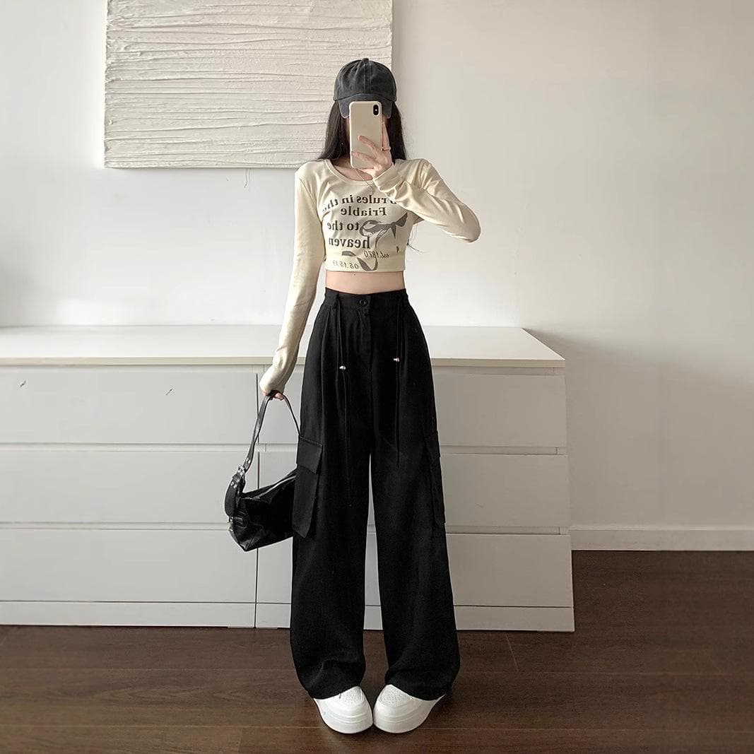 Early Autumn Drape Loose Straight Wide-leg Pants American High-waisted and Thin Overalls Elastic-waisted Women's Pants 4XL black