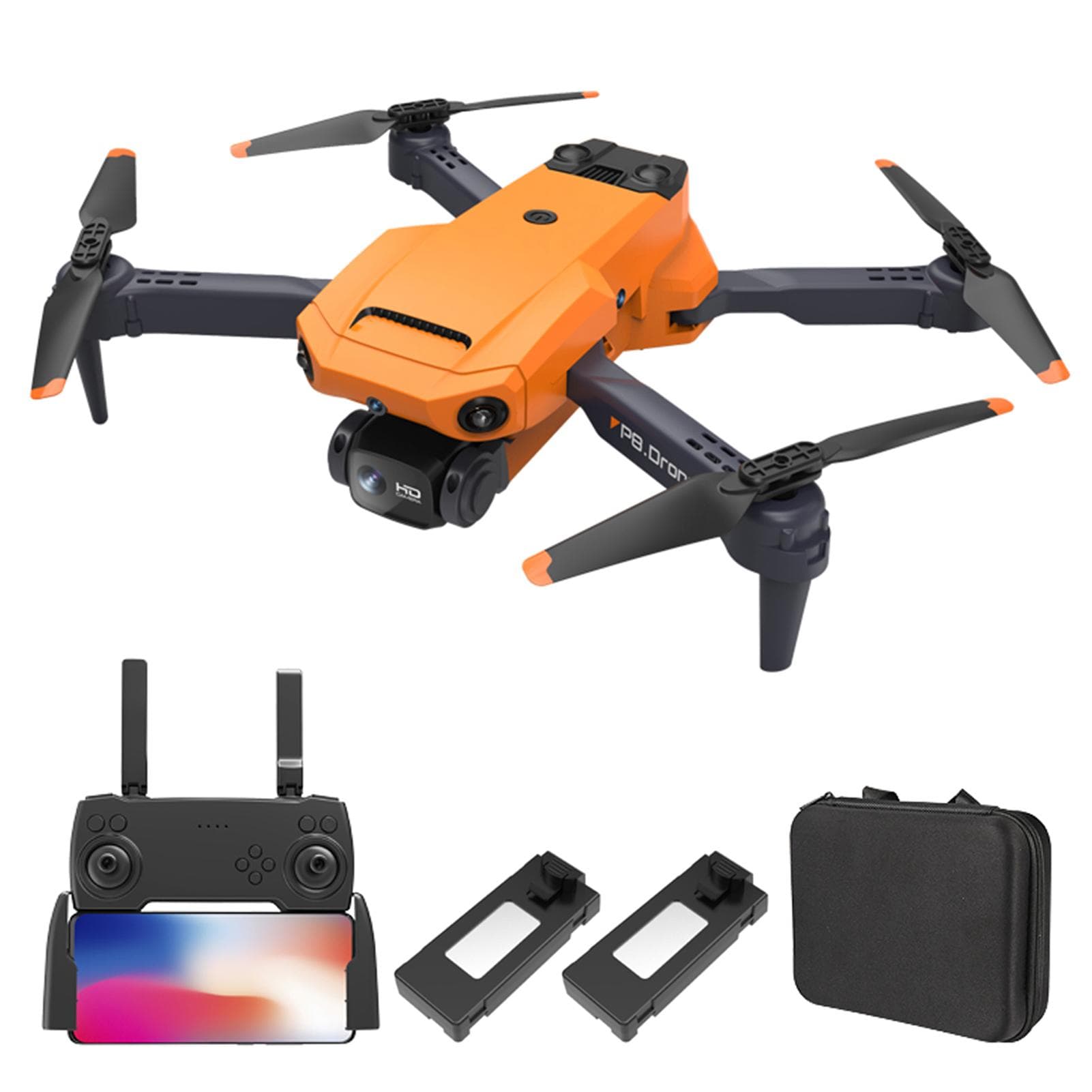 RC Drone with Camera 4K Dual Camera RC Quadcopter with ESC Lens 4 Sided Obstacle Avoidance Waypoint without esc lens-2 battery orange