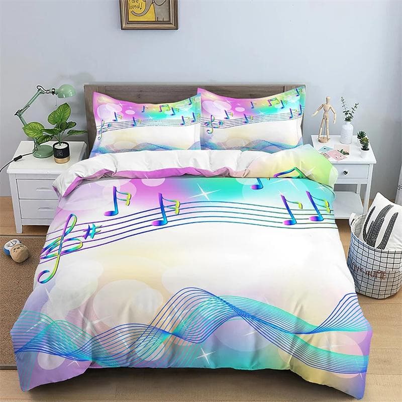Music Note Duvet Cover Musical Notation Dream Theme Blue Black Cover for Teen Boys Kid Girls Gift Bedding Set Duvet Cover Decor 140x210cm 2pcs