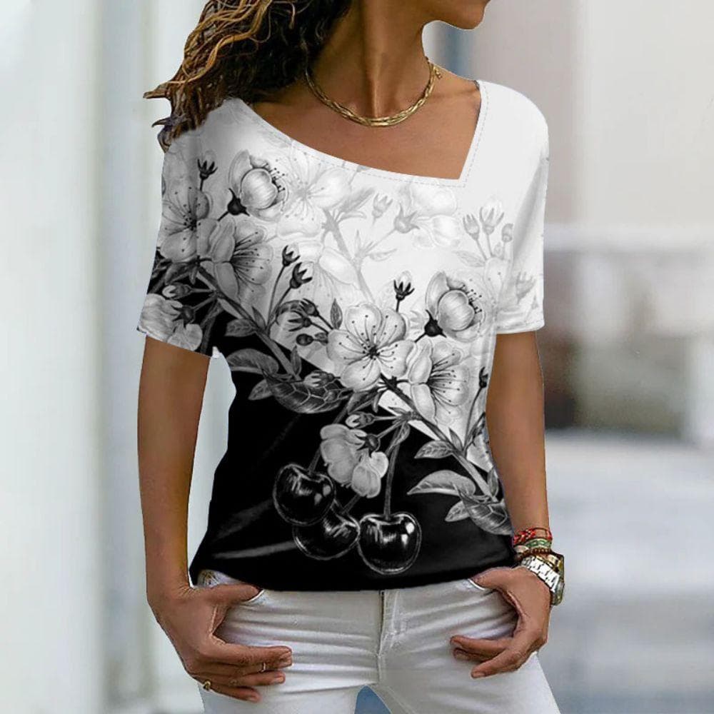 New Women's T-Shirts, Floral Print, Women's Clothing, Short Sleeve Tops, V-Neck Sweatshirts, Streetwear, Oversized T-Shirts, Ladies Tee 5XL