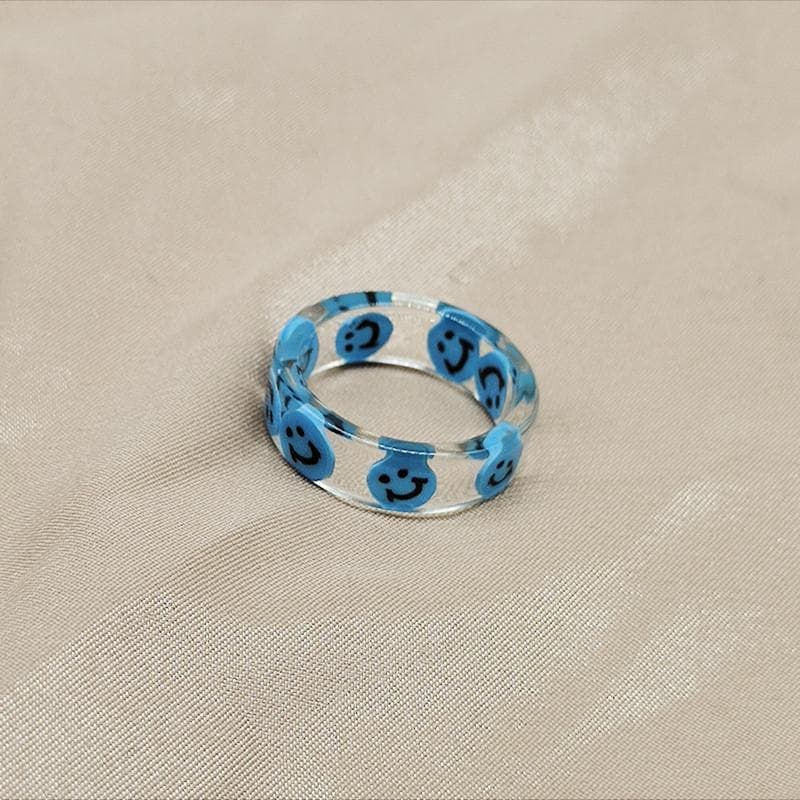 Resin Charms Small Kids Ring Colorful Smile Face Printed Circle Ring Women's Wedding Party Jewelry Anillos Gift For Friends