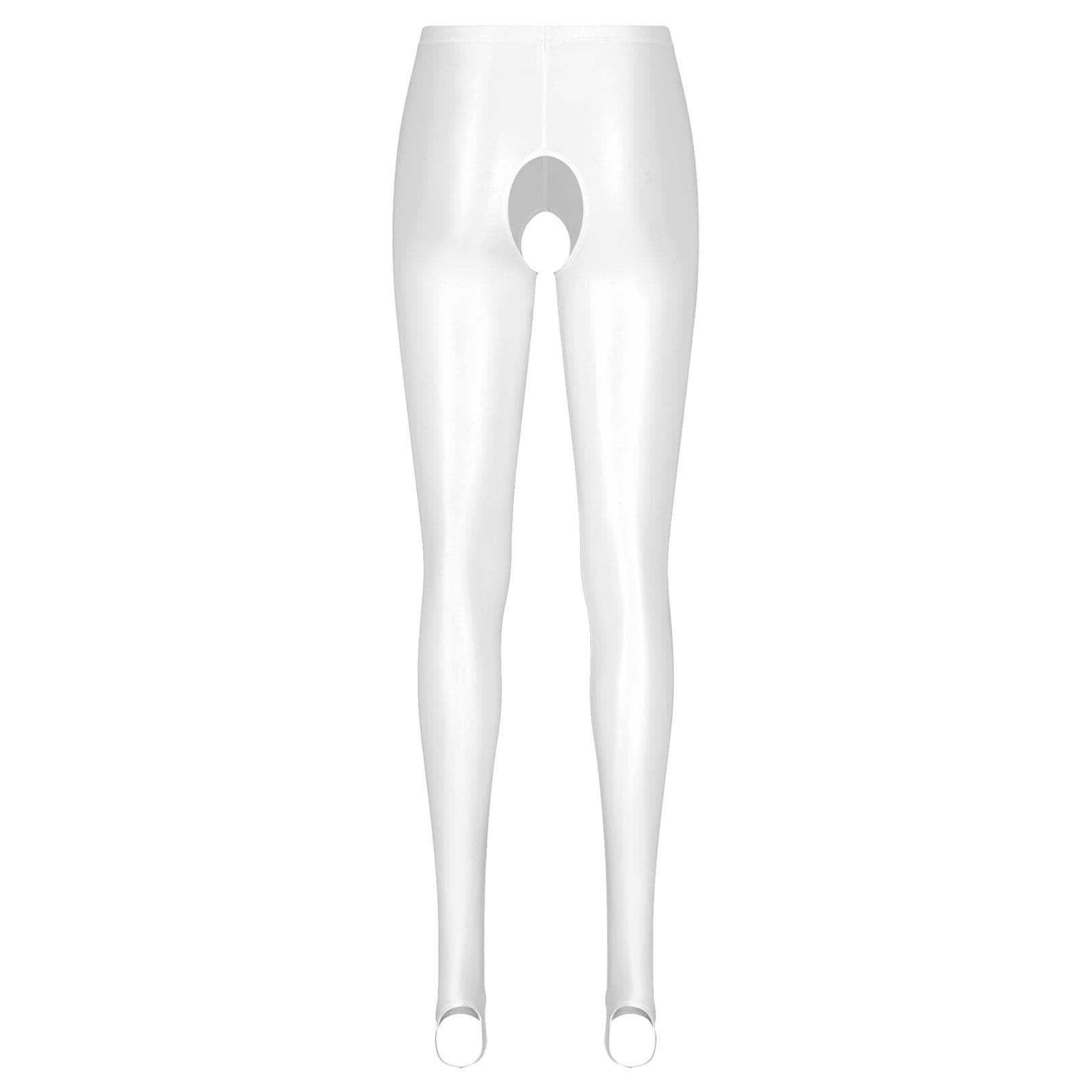 New High Waist Shiny Stirrup Leggings Stretchy Smooth Pantyhose Women Fitness Anniversary Skinny Pants L white