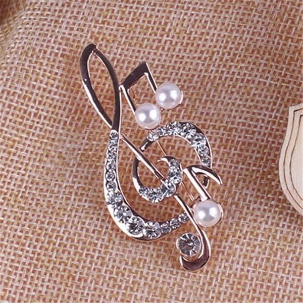 Brooch women elegant music note pearl charm jewelry