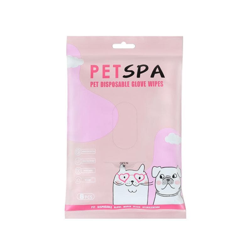 6pcs Pet Disposable Gloves Dog Disposable SPA Massage Mild Deodorization Deep Cleaning No Rinse Wipes Cat Grooming Supplies pink
