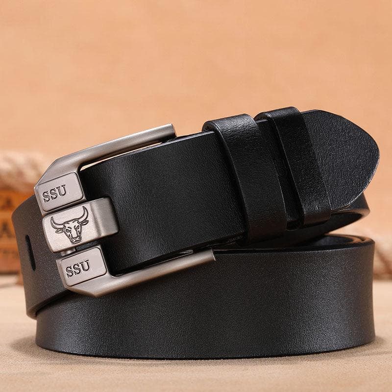 Men Cow Leather Belt Luxury Vintage Metal Pin Buckle Designer Belts Cowskin Strap Male for Jeans black