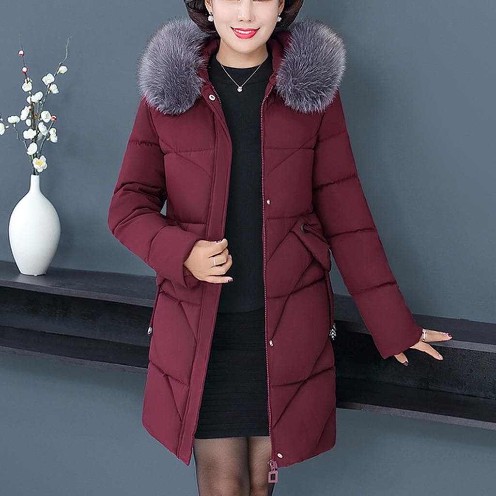 Women Plus Size Middle-aged Collar Hooded Long Thick Jacket Coat Outwear 5XL