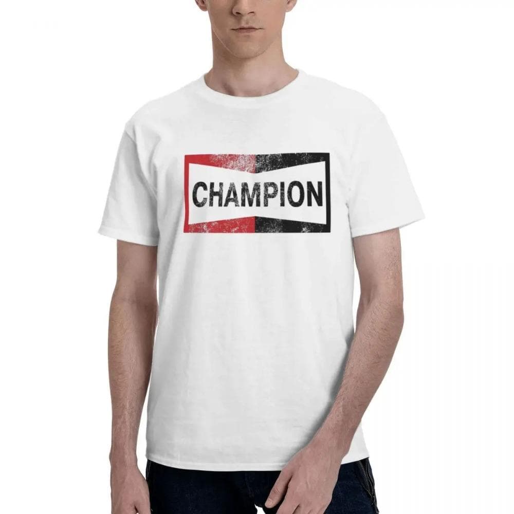 Round neck cotton short sleeved T-shirt with retro champion logo M white