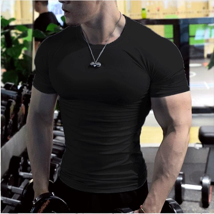Large Size Men's Summer Fashion Solid Sports T-Shirt Teenagers Short Sleeve Round Collar Top 4XL black