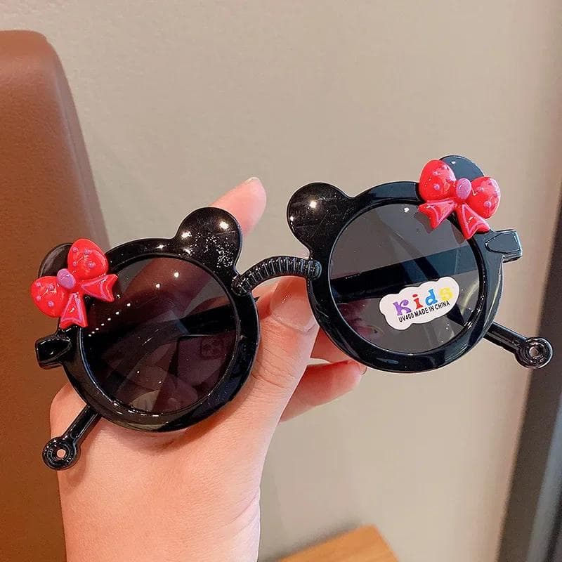 Cute Childrens Sunglasses Boy Girl Cartoon UV400 Glasses with Bow Bear Design for Outdoor Travel Photo