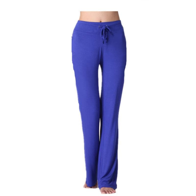 Auroth Solid Color Women High Waist Wide Leg Flared Pants Stretch Trousers Drawstring Sports Pants XL dark blue