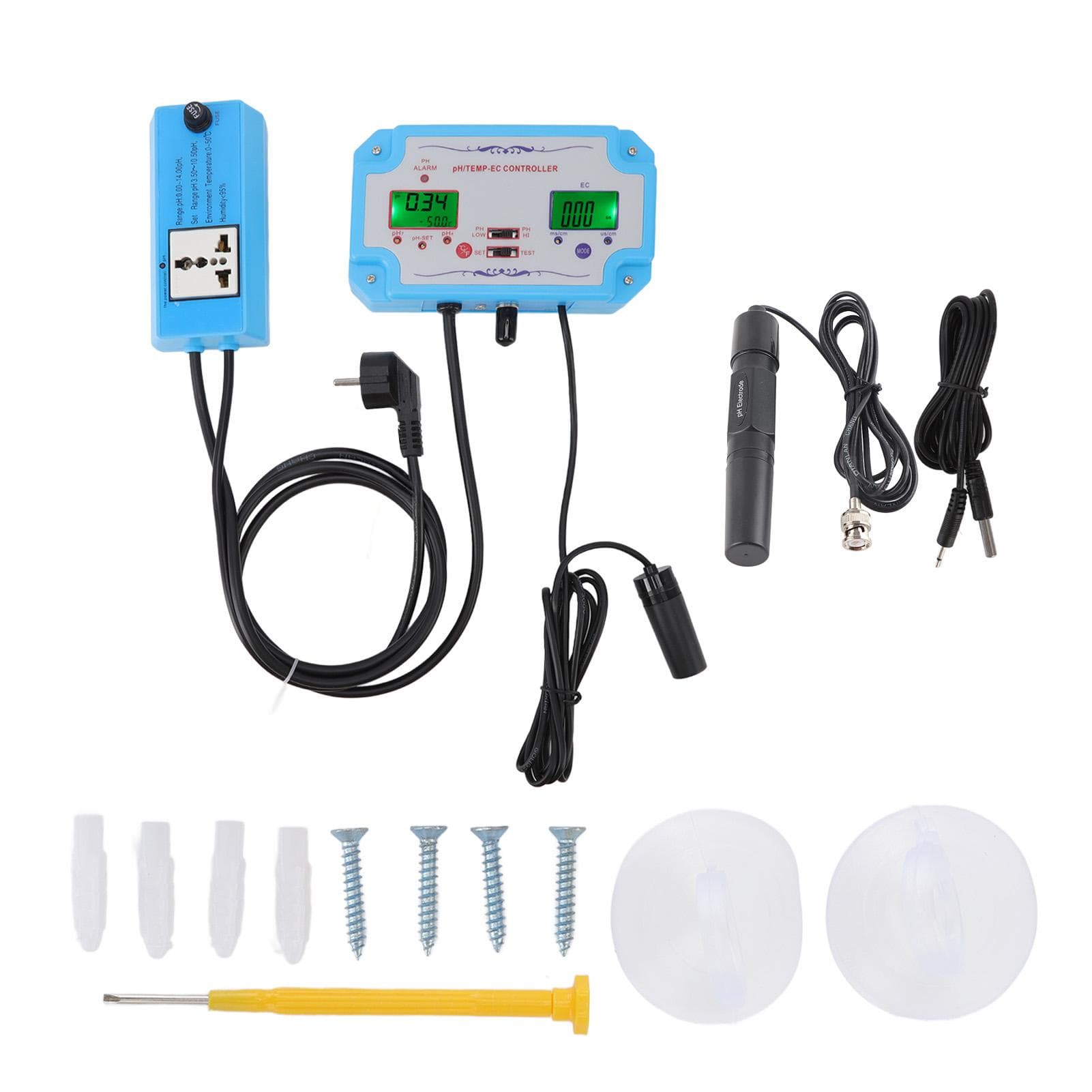 PH Meter 3 in 1 PH EC TEMP Water Quality Testing Monitor BNC Type Probe Water Quality Testing