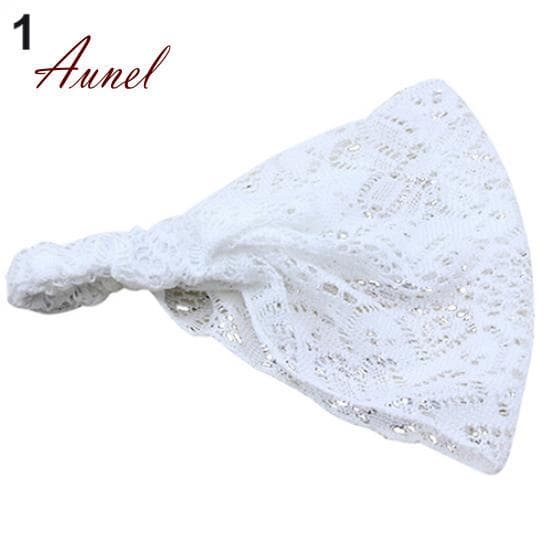 Smart Girl's Stretchy Wide Lace Headband Turban Headwrap Bandanas Hairband white