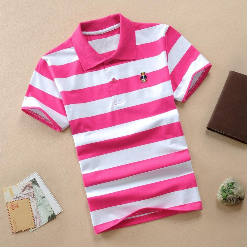 Boys' Short-sleeved T-shirt Polo Shirt Pure Cotton 1-12 Years Old Shirt Medium and Large Children's Striped Lapel Cotton T-shirt Summer 115cm