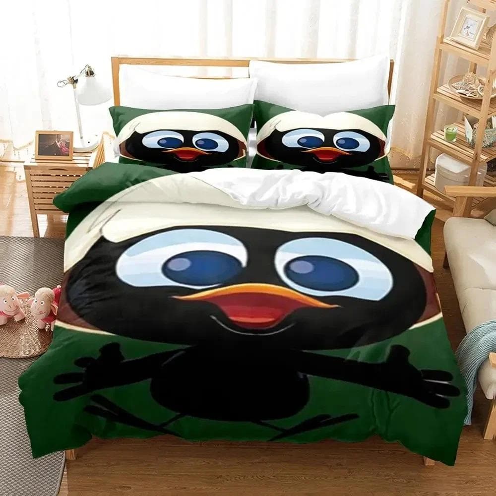 3D Anime Cute Calimero Bedding Set Duvet Cover Bed Set Quilt Cover Pillowcase Comforter king Queen Size Boys Adult Bedding Set 70x133cm 2pcs