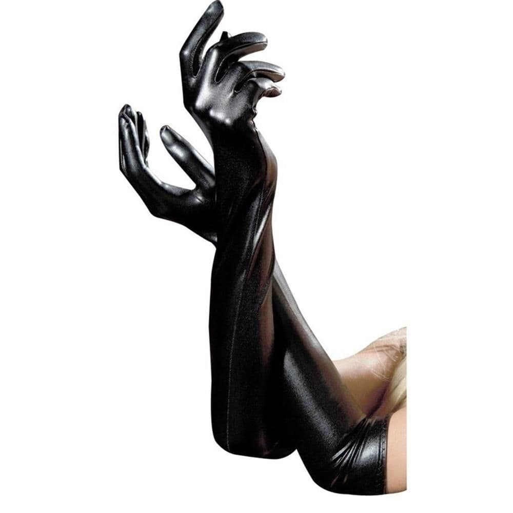 Black Club Leather Cosplay Hip-pop Accessory Faux Sexy Adult Long Latex Gloves Fetish black