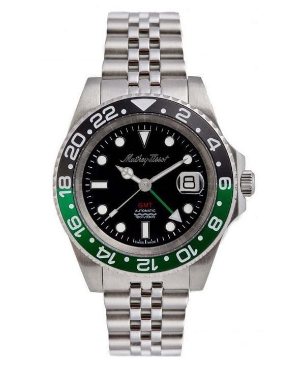 Mathey-Tissot GMT Stainless Steel Black Dial Automatic H903ATNV 100M Men's Watch black