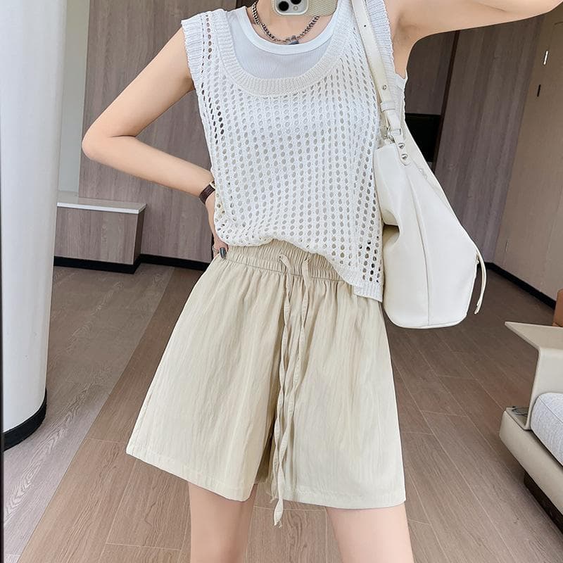 Shorts Women's Summer Thin New High-waisted Loose Wide-leg Pants Casual Sports Five-point Pants XXL apricot