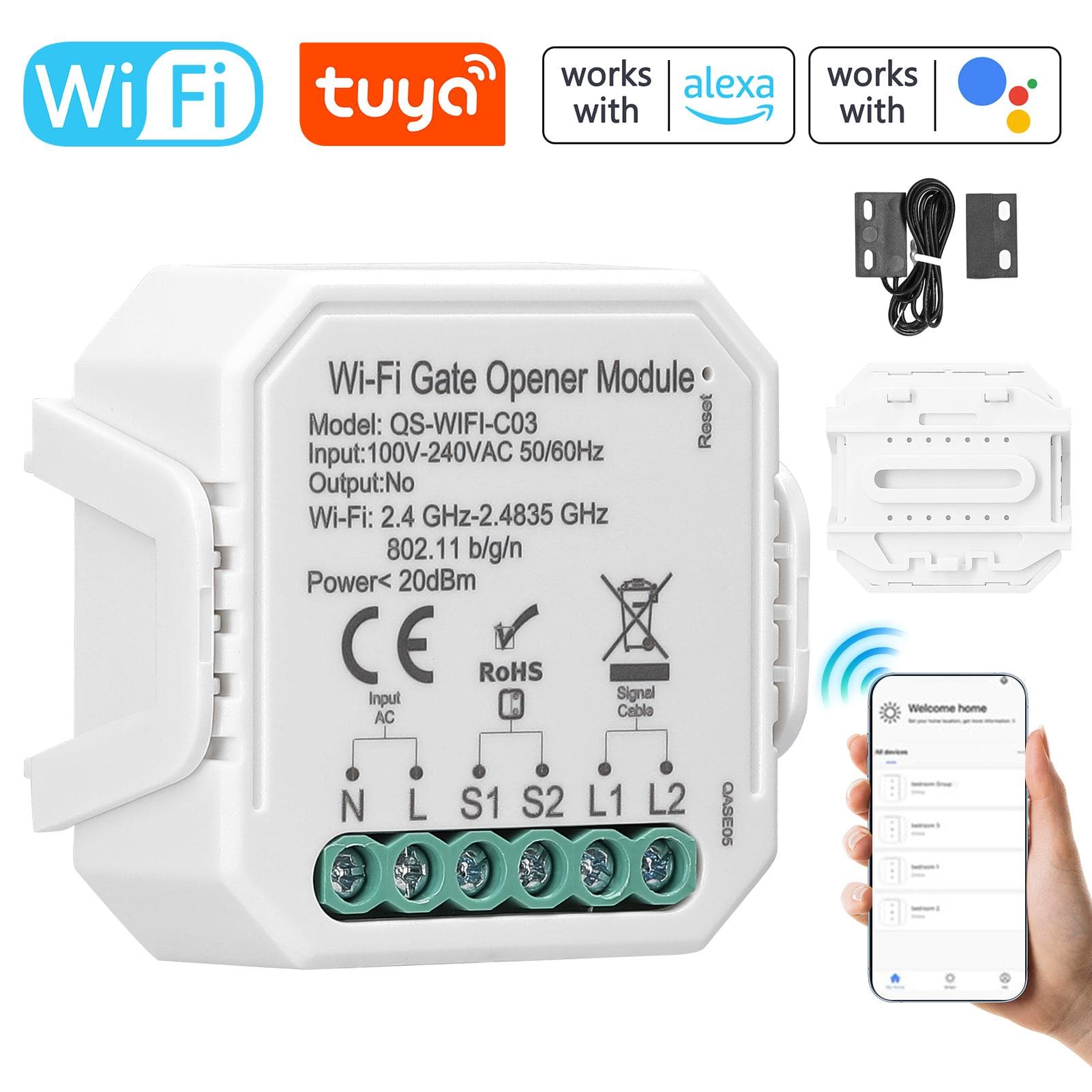 Tuya WiFi Garage Door Opener Controller Mobilephone Remotely APP Control Compatible with Alexa multicolour